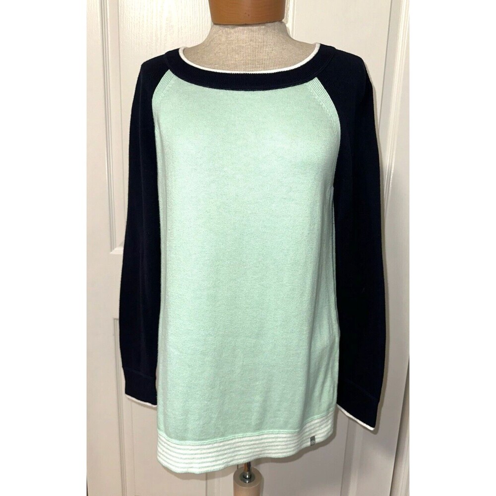 T By Talbots Women Sz M Iced Mint Green Blue Casual Sweater Pullover Crewneck